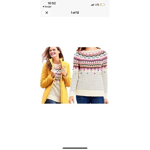 Talbots Sweaters - Talbots Carnival Fair Isle Pom Pom Back Button Wool-Blend Sweater Women’s Med